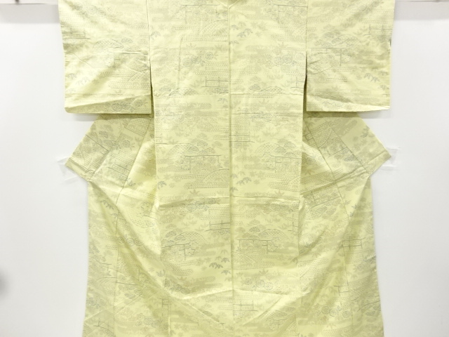 リサイクル　未使用品　ヱ霞に蛇籠・草花模様織り出し十日町紬着物